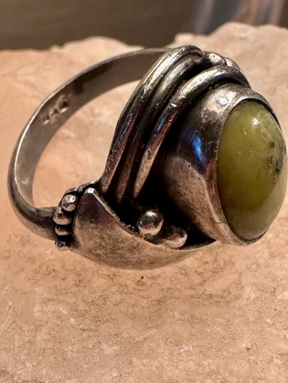Silver Green Stone Cocktail Ring